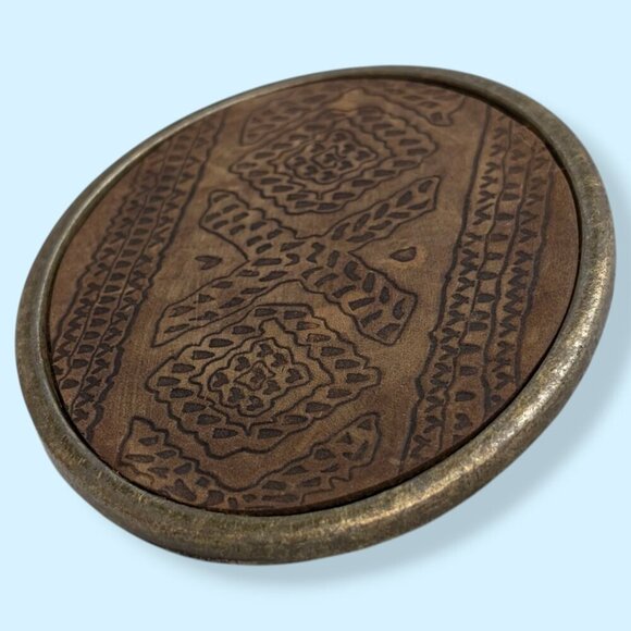 Vintage Artisan Leather & Brass Belt Buckle - Picture 2 of 6